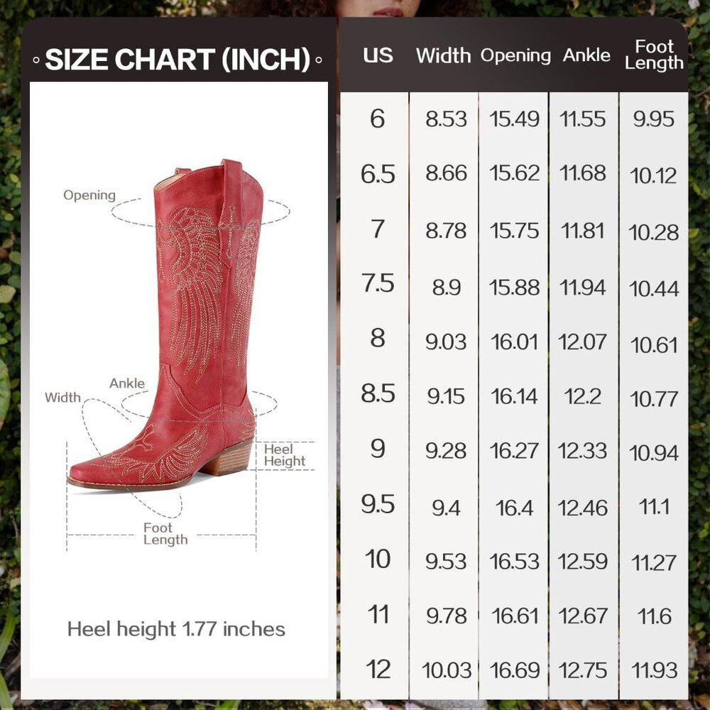 ⚡Womens Red Faux Leather Knee High Cowboy Chunky Heel Tall Western Boots - Picture 9 of 9